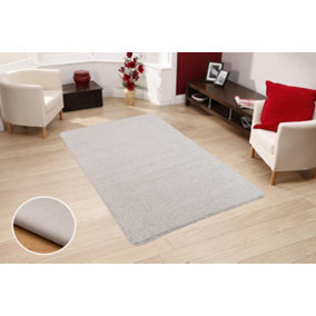 Smart Living Washable Shaggy Soft Thick Area Rug, Living Room Carpet, Kitchen Floor, Bedroom Soft Rugs 67cm x 120cm - White