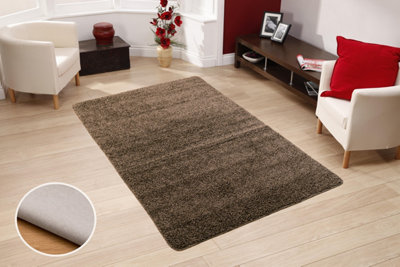 Smart Living Washable Shaggy Soft Thick Area Rug, Living Room Carpet, Kitchen Floor, Bedroom Soft Rugs 80cm x 133cm - Brown