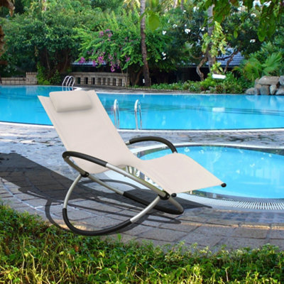 Smart Living Zero Gravity Rocking Sun Lounger Chair with Pillow  Beige