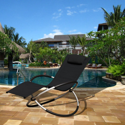 Smart Living Zero Gravity Rocking Sun Lounger Chair with Pillow  Black