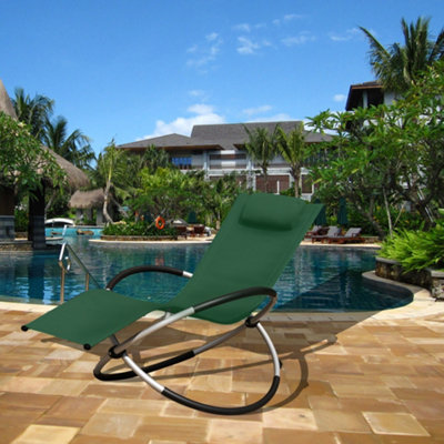 Smart Living Zero Gravity Rocking Sun Lounger Chair with Pillow  Dark Green