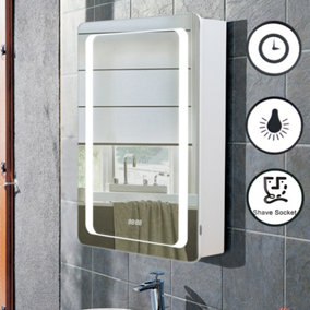 Smart Rectangle Wall Mounted LED Mirror Cabinet 1 Door 2 Shelves Organiser Unit