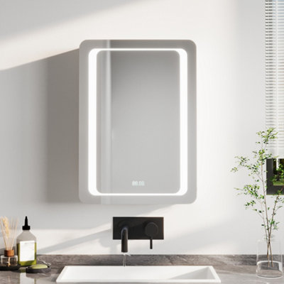 Smart Rectangle Wall-mounted LED Mirror Cabinet with 2 Shelves and 1 Door Organiser Unit