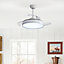 Smart Retractable Ceiling Fan with Lights 42 Inch Modern LED Ceiling Fan Lights with Remote Control and 6 Speed White
