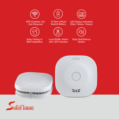 Smart Smoke Detector 10-Year Battery Fire Alarm with App Alerts 2-Pack