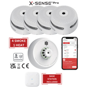 Smart Smoke Detectors & Heat Alarm with Base Station: 4 Smoke / 1 Heat