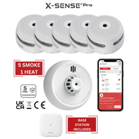 Smart Smoke Detectors & Heat Alarm with Base Station: 5 Smoke / 1 Heat