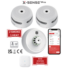 Smart Smoke Detectors & Heat Alarms with Base Station: 2 Smoke / 1 Heat