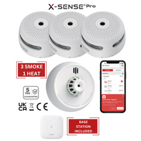 Smart Smoke Detectors & Heat Alarms with Base Station: 3 Smoke / 1 Heat