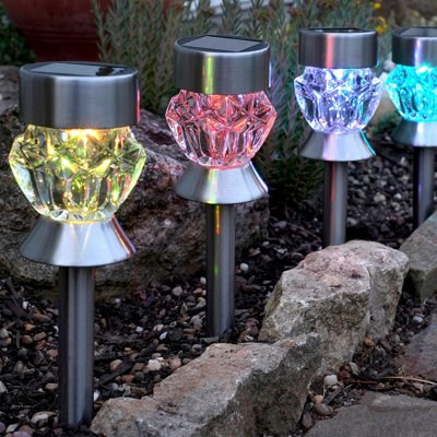 Smart Solar LED Crystal Effect Stake Light (4 Pack) Colour Changing and White
