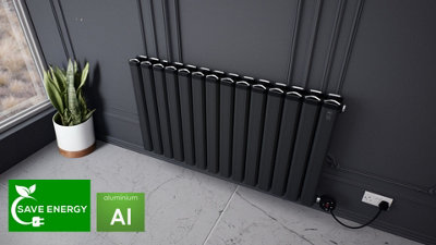 Smart WiFi Aluminium Electric Radiator. Low Energy consumption, High performance. 1000Watt. Black. Size: 1000.500mm