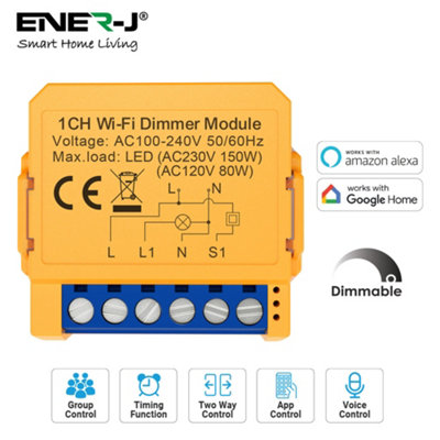 Smart WiFi+BLE 1CH Light Switch Module (Max 1 x 150W). Dimmable