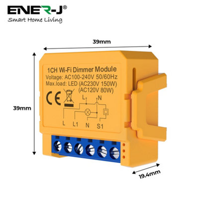 Smart WiFi+BLE 1CH Light Switch Module (Max 1 x 150W). Dimmable