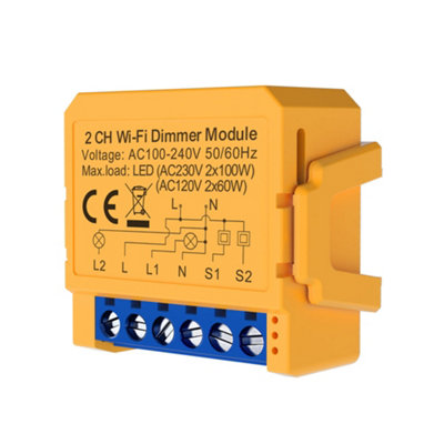 Smart WiFi+BLE 2CH Light Switch Module (Max 2 x 150W). Dimmable