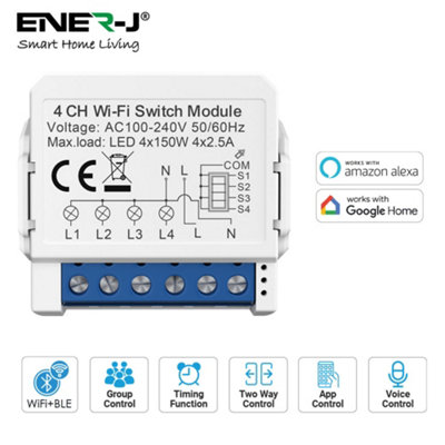 Smart WiFi+BLE 4CH Light Switch Module (Max 4 x 150W). On/Off Switch