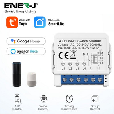 Smart WiFi+BLE 4CH Light Switch Module (Max 4 x 150W). On/Off Switch
