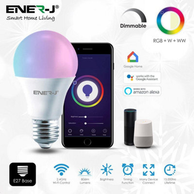 Smart WiFi GLS LED Lamp E27, 9W, RGB+W+WW, Dimmable