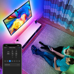 Smart WiFi LED TV Backlights with Camera, 3.8M DreamView RGBIC Strip Light, APP & Voice Control