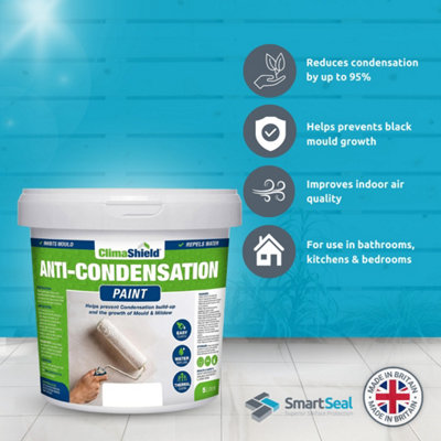 SmartSeal Anti-Condensation Paint, Pale Slate (2.5L) Bathroom, Kitchen, Bedroom Walls, Ceilings, Stop Moisture & Condensation