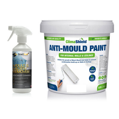 Smartseal - Anti Mould Paint - Brilliant White (2.5L) & Mould Remover Pre-Treatment Bundle (500ml) Bathroom, Kitchen and Bedrooms