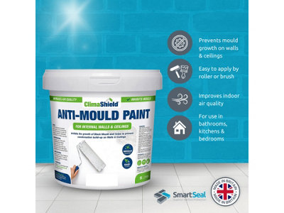 SmartSeal - Anti Mould Paint - Magnolia (2.5L) For Bathroom, Kitchen and Bedroom Walls & Ceilings -Protection Against Mould