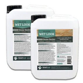 Smartseal Natural Stone Sealer - Wet Look Finish (2x5L) - Indoor/Outdoor, Durable Gloss Sealant for Sandstone, Limestone & Slate
