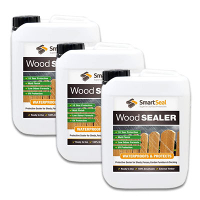 Smartseal Wood Sealer, Seal Wood Invisible Finish, Outdoor and Indoor, 10 Year Protection, For Fences, Sheds and Furniture, 3 x 5L