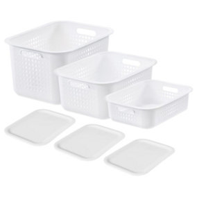 SmartStore Recycled 10, 15, 20 White Storage Basket 6L, 10L & 13L with Lids