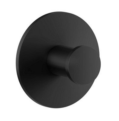 Smedbo Single Matt Black Stainless Steel Towel Hook (45mm) Self Adhesive Wall Mounted Round Bathroom Robe Hook