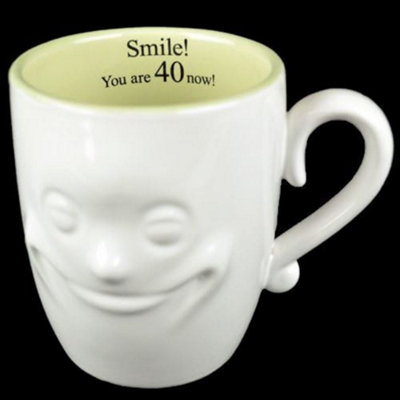 Smiling Face Mug Tea Coffee Ceramic Cup Gift Set Fine China Novelty New 3D  Birthday Message 40 Years Of Age