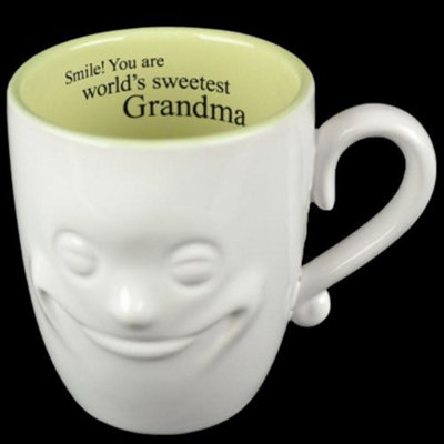 Smiling Face Mug Tea Coffee Fine China Ceramic Cup Gift Set Novelty New 3D Message Sweetest Grandma