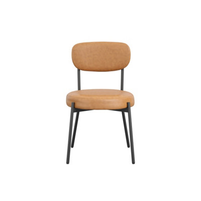 Smith DiningChair In Caramel Colour PU Fabric Padded Seat & Metal Legs Set of 2