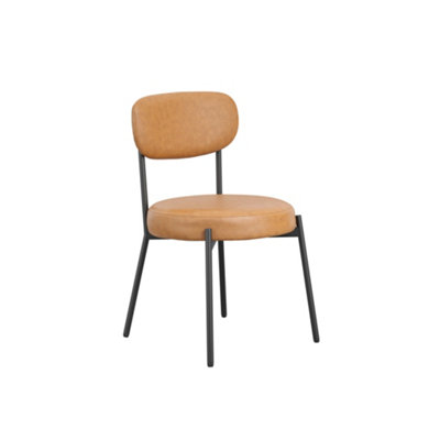 Smith DiningChair In Caramel Colour PU Fabric Padded Seat & Metal Legs Set of 2