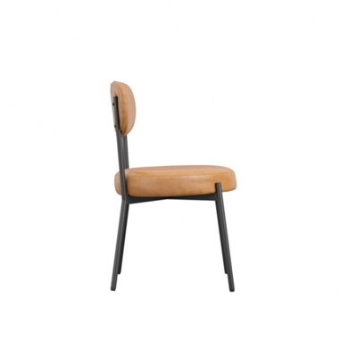 Smith DiningChair In Caramel Colour PU Fabric Padded Seat & Metal Legs Set of 2