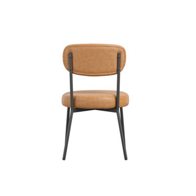 Smith DiningChair In Caramel Colour PU Fabric Padded Seat & Metal Legs Set of 2
