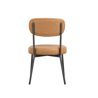 Smith DiningChair In Caramel Colour PU Fabric Padded Seat & Metal Legs Set of 2