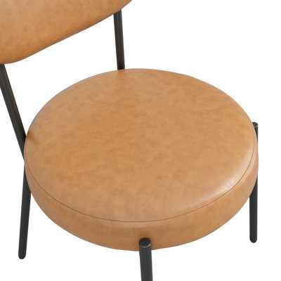 Smith DiningChair In Caramel Colour PU Fabric Padded Seat & Metal Legs Set of 2