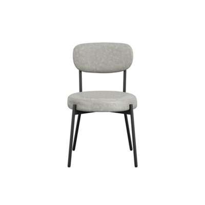 Smith DiningChair In Graphite Colour PU Fabric Padded Seat & Metal Legs Set of 2