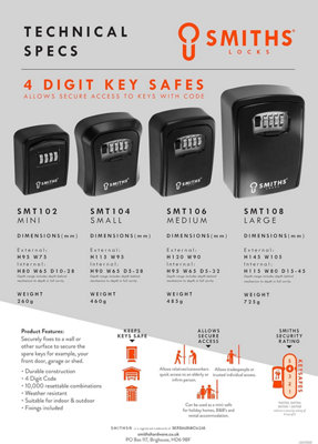 Smiths Locks 4 Digit Key Safe Lock - SMT102 - Mini, 95 x 75mm - Wall ...