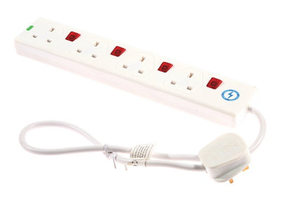 SMJ S4WISP Extension Lead 240V 4-Way 13A Surge Protection Switched 0.75m SMJS4WISP