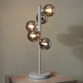 Smoke Glass Ball and Grey Metal Table Lamp