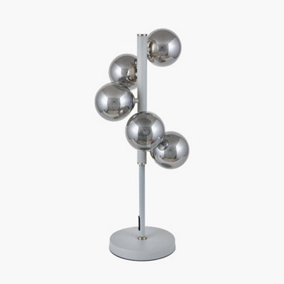 Smoke Glass Ball and Grey Metal Table Lamp