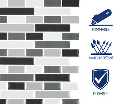 Smoked Glass Backsplash Tiles Peel & Stick 4pcs White Grey Black Home Wall Self Adhesive Stickers