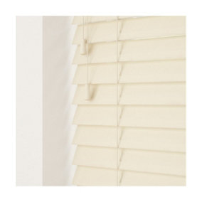 Smooth Finish Faux Wood Venetian Blinds with Strings 130cm Drop x 100cm Width Creme Smooth