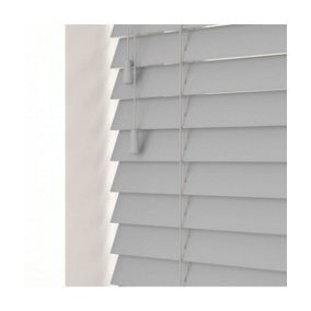 Smooth Finish Faux Wood Venetian Blinds with Strings 130cm Drop x 100cm Width Dove Grey Smooth