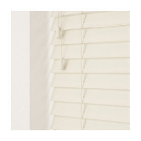 Smooth Finish Faux Wood Venetian Blinds with Strings 130cm Drop x 100cm Width Misty White Smooth