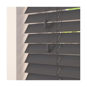 Smooth Finish Faux Wood Venetian Blinds with Strings 130cm Drop x 100cm Width Slate Smooth