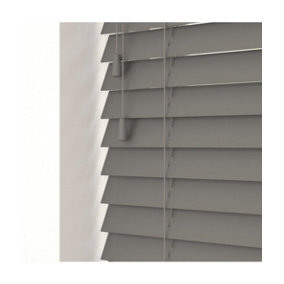 Smooth Finish Faux Wood Venetian Blinds with Strings 130cm Drop x 100cm Width Smooth Grey Smooth