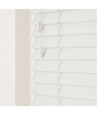 Smooth Finish Faux Wood Venetian Blinds with Strings 130cm Drop x 100cm Width Ultra White Smooth