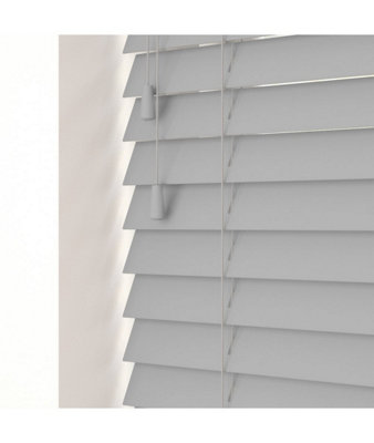 Smooth Finish Faux Wood Venetian Blinds with Strings 130cm Drop x 110cm Width Dove Grey Smooth